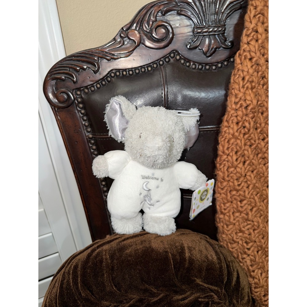 Little Me Elephant Plush Rattle Welcome to the World Grey White Baby Toy NWT
